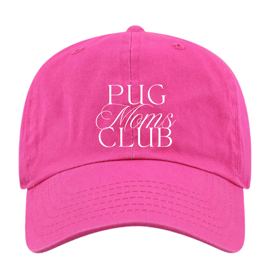 Pug Moms Club Hat in DARK PINK
